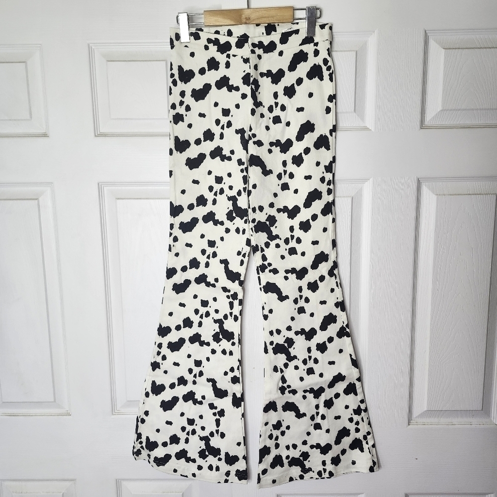 THE PEOPLE VS COW PRINT HIGH-WAISTED FLARED DENIM JEANS SIZE SMALL